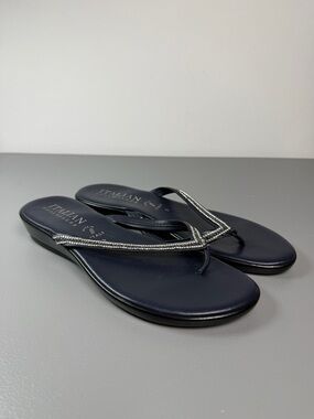 Italian Shoemakers Navy Crystal-Trim Flip Flop Sandals